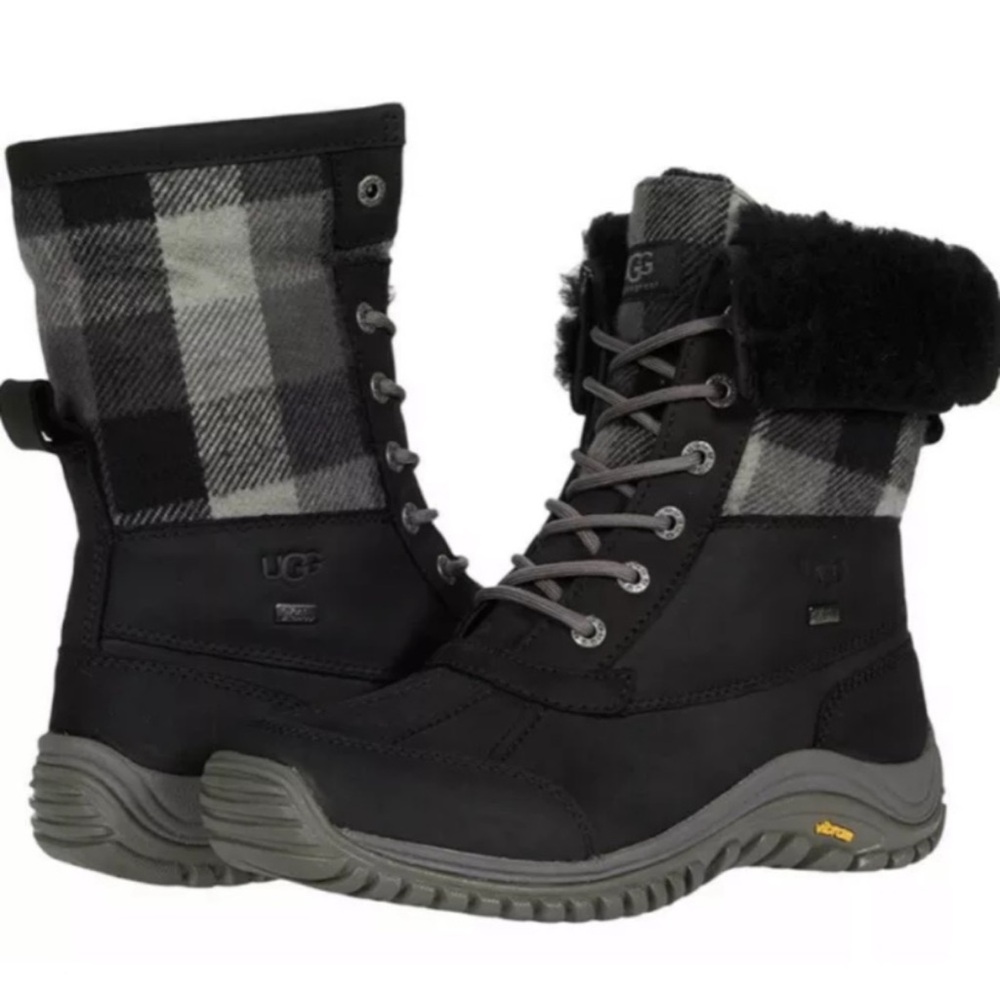 UGG Women's Black & Gray Plaid Lace-Up Winter Boots